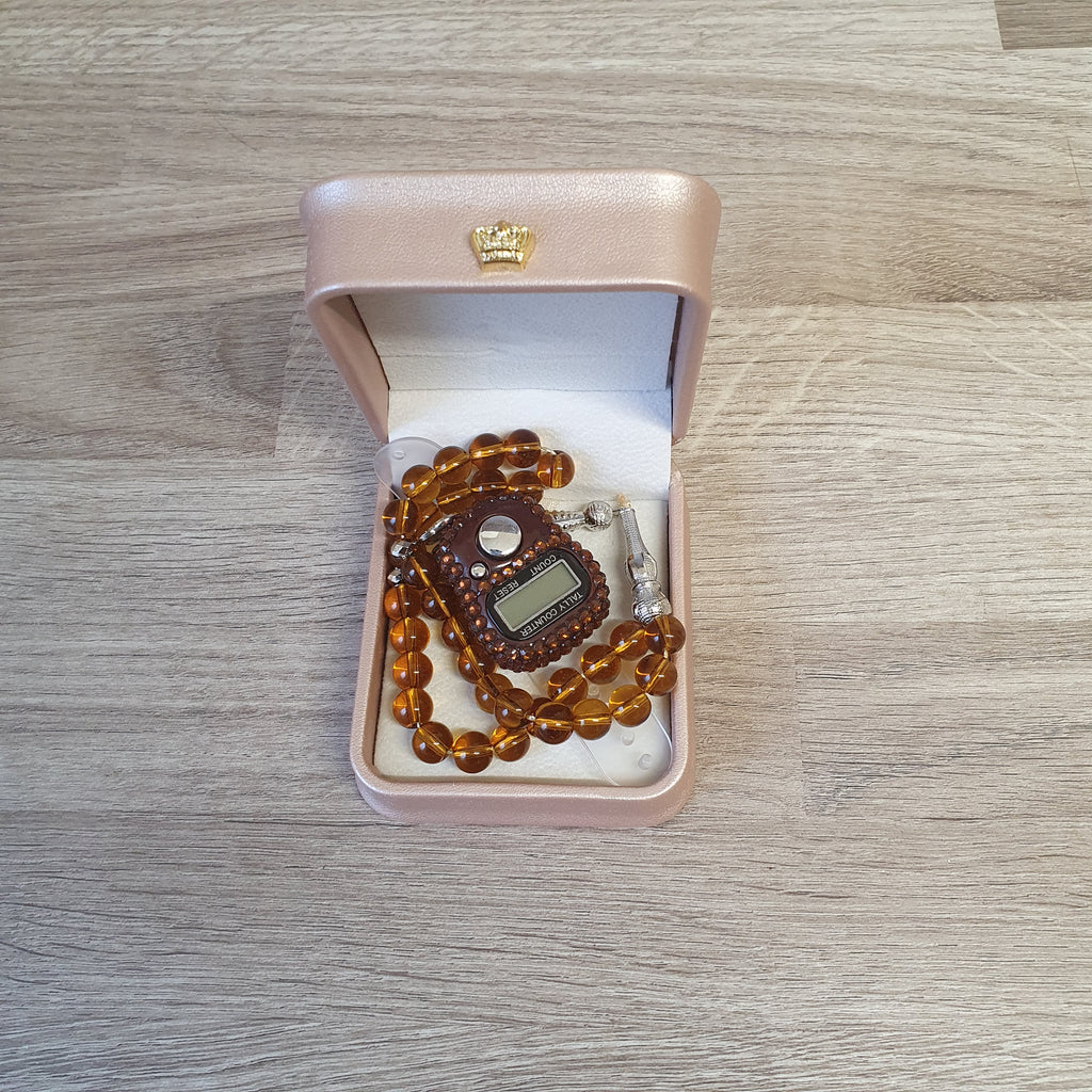 Brown islamic tasbeeh misbaha gift set box